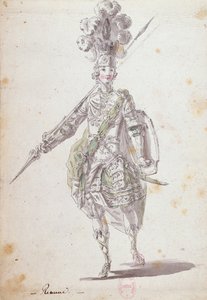 Rinaldo jelmeze az 1761-ben bemutatott „Rinaldo és Armida” operában (toll, tinta és WC-mosás papíron) alkotó: Nicolas Boquet
